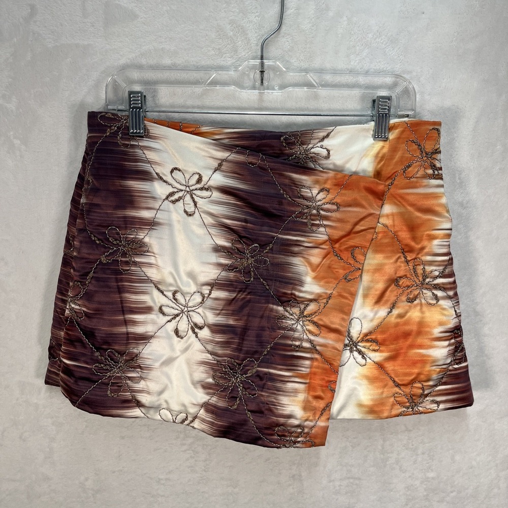 Silvia Tcherassi Embroidered Wrap Skort Womens Large Quilted Metallic Floral